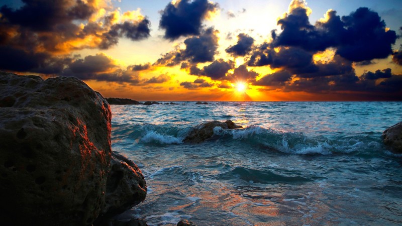 sea, sunset, water, nature