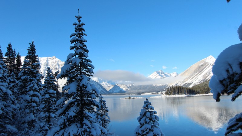 winter, snow, lake, mountain, nature