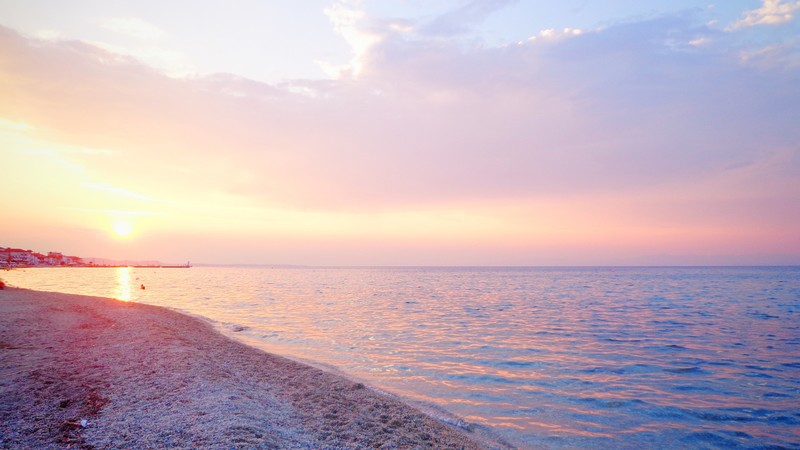 sunset, beach, sea, nature