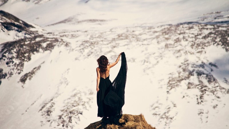 girls, black, mountains, nature