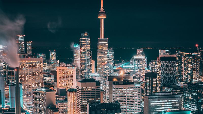 city, night, aerial view, buildings, architecture, lights, 4k