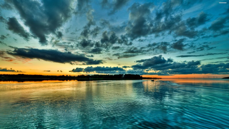 blue, sunset, nature, water, sky