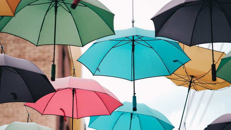 street, umbrella, colorful, decor, 4k