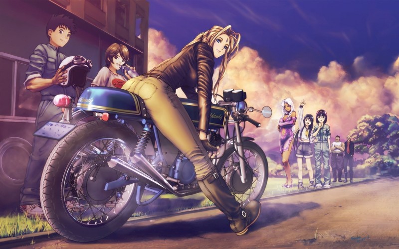 anime, anime girl, bike