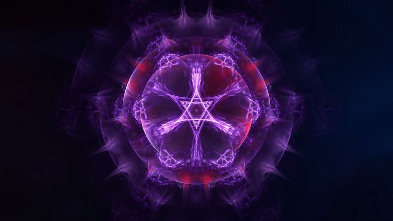 fractal, symbol, abstraction, purple, glow, 4k
