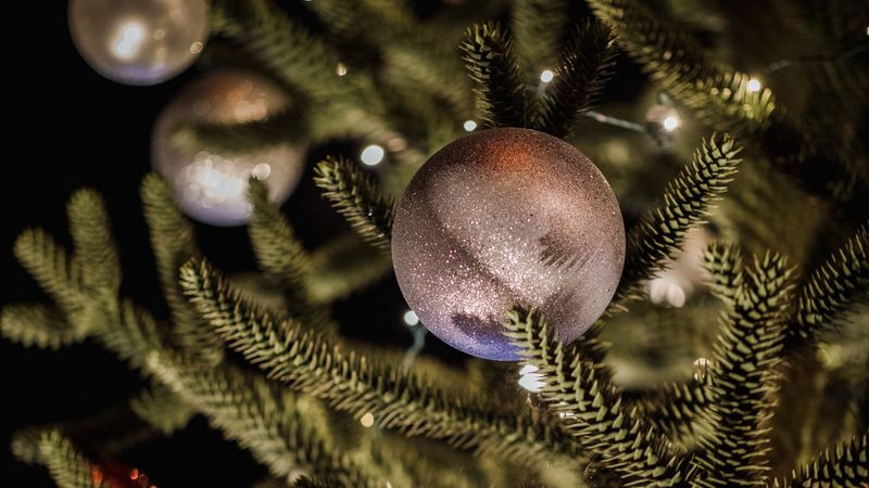 tree, balls, decoration, new year, 4k