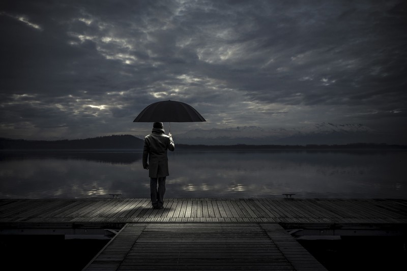 alone, love, man, umbrella, sad