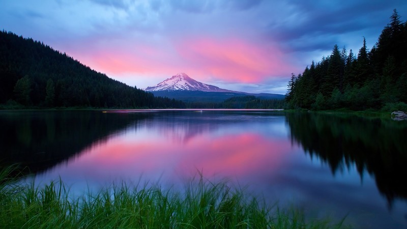 mountain, reflections, nature, sunset