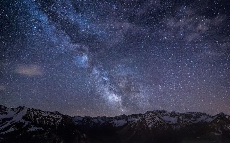 mountains, night, sky, nature