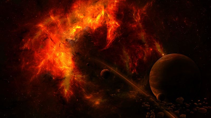 nebula, cloud, fire, balls, abstraction, 4k