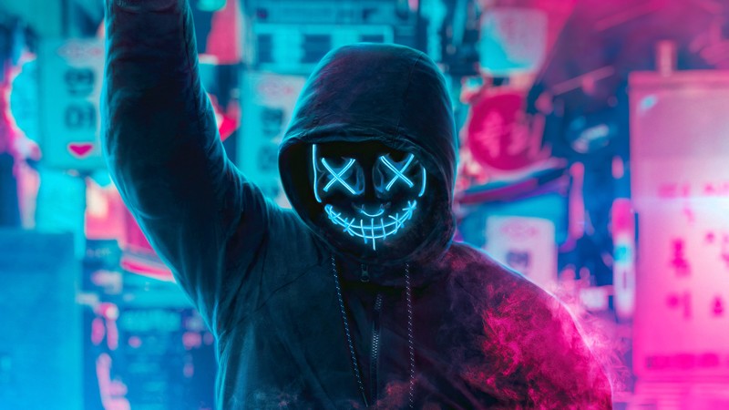 neon, mask, photography, hd, 4k, smoke