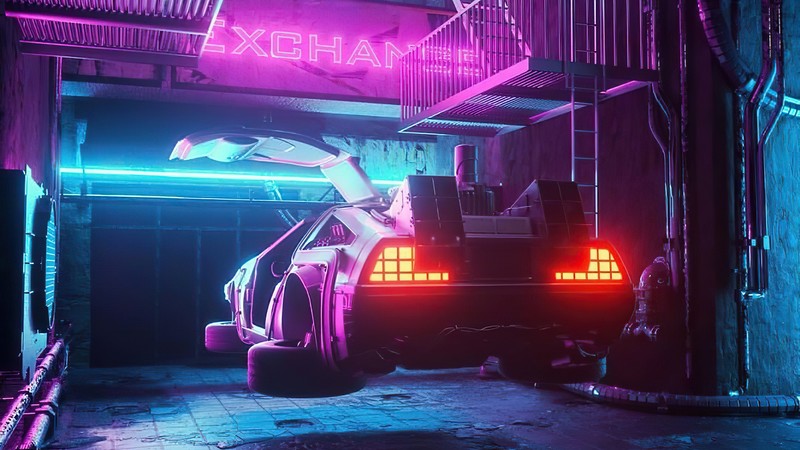 delorean, cars, artist, artwork, digital art, hd, 4k, synthwave, 4k