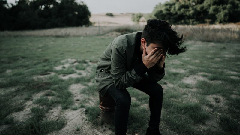 man, hands, face, sad, 4k