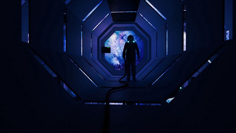 astronaut, tunnel, dark, space, spaceship, 4k