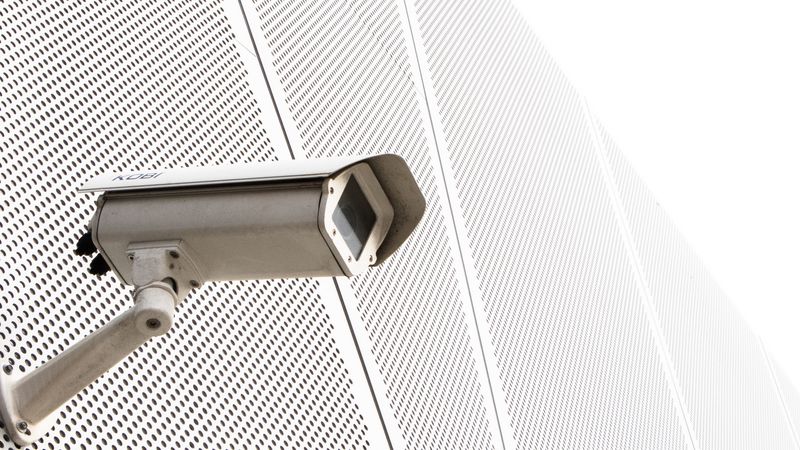 surveillance camera, camera, building, white, minimalism, 4k