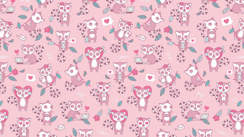 lemurs, love, pattern, art, vector, 4k