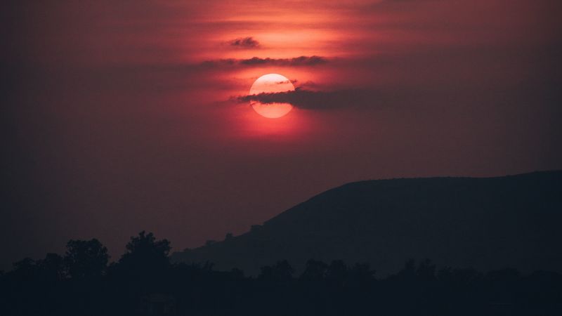 sunset, sun, clouds, dusk, landscape, 4k