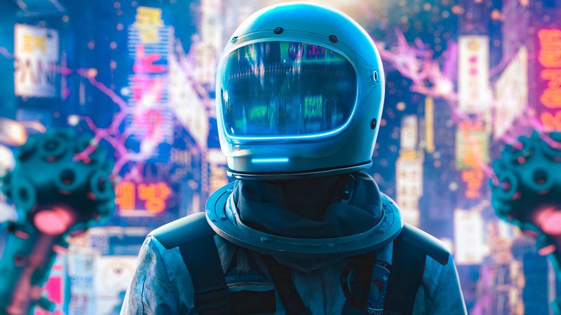 astronaut, artist, artwork, digital art, hd, 4k, neon