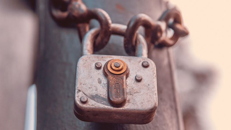lock, chain, metal, rust, 4k