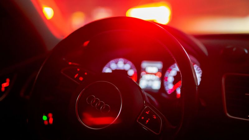 audi, car, steering wheel, light, dashboard, 4k