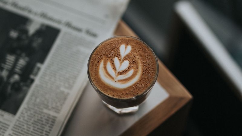 coffee, glass, drink, table, newspaper, 4k