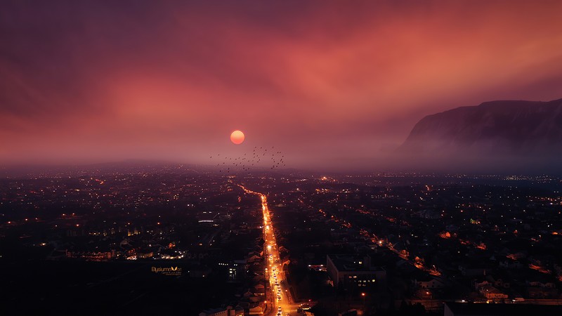 city, morning, artist, artwork, digital art, hd, 4k, artstation, sunset, sunrise