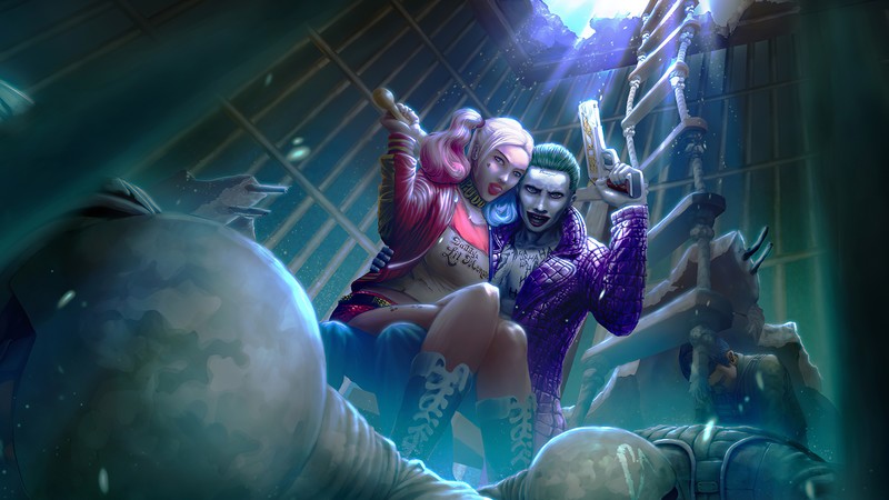 harley quinn, joker, superheroes, artwork, hd, 4k, artstation