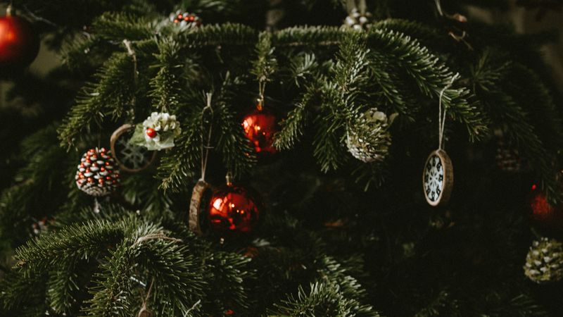 tree, decorations, balls, cones, new year, christmas, 4k