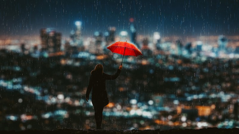 artist, artwork, digital art, hd, 4k, rain, umbrella, alone, deviantart