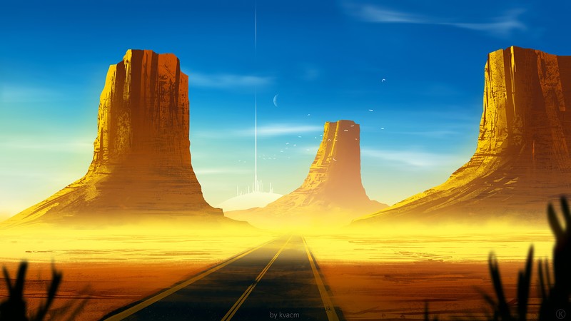 desert, road, artist, artwork, digital art, hd, 4k, deviantart