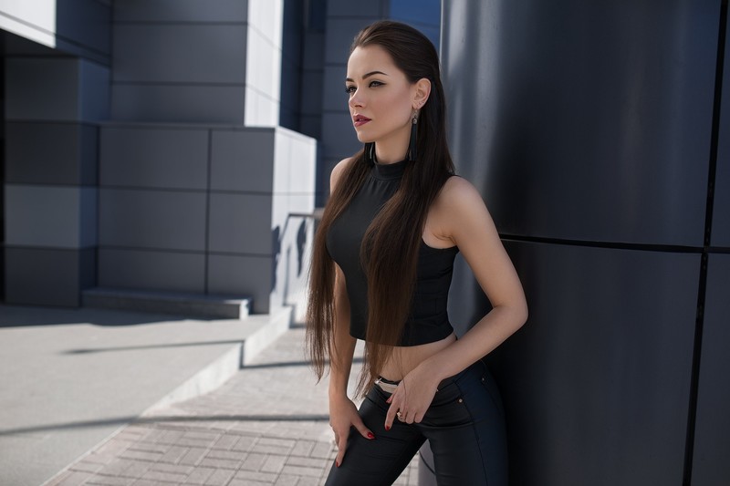 black dress, girls, model, hd