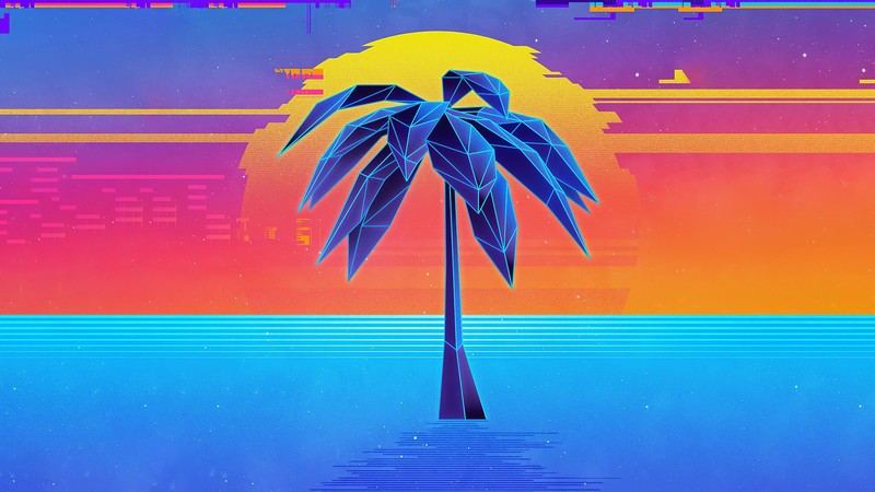 tree, retro, synthwave, artist, artwork, digital art, hd, 4k