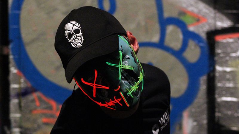 man, mask, cap, skull, black, 4k