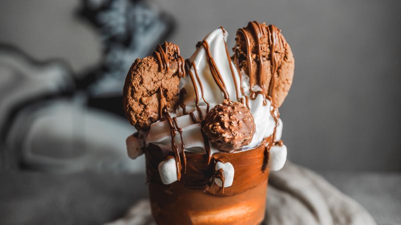 ice cream, dessert, cookies, marshmallows, glass, 4k