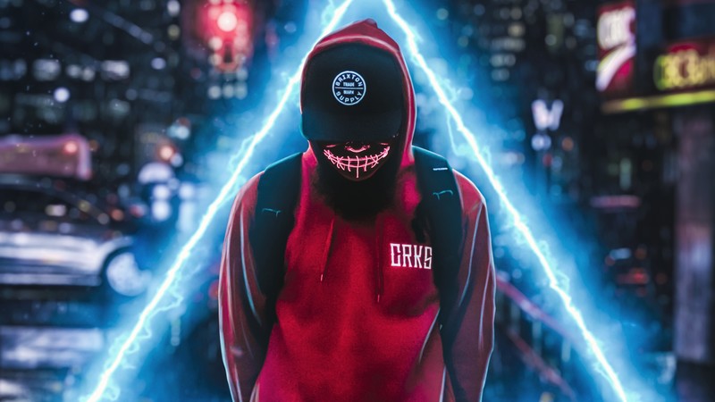 mask, hoodie, anonymus, neon, hd, 4k, photography