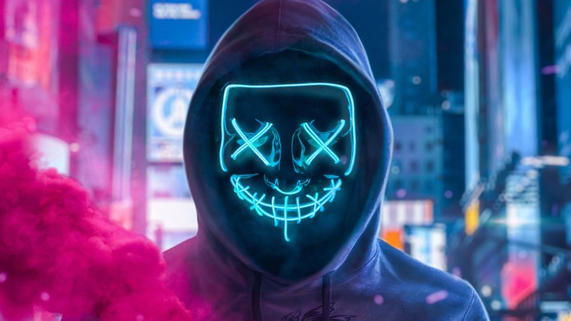mask, hoodie, anonymus, neon, hd, 4k, photography, smoke