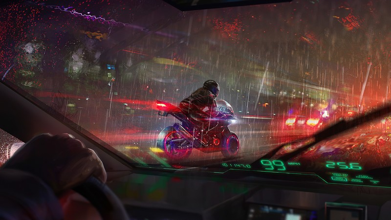 neon, biker, artist, artwork, digital art, hd, 4k, artstation