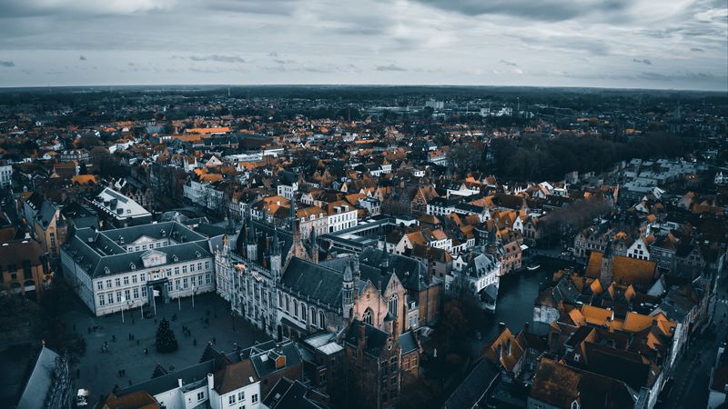 city, buildings, aerial view, architecture, brugge, belgium, 4k