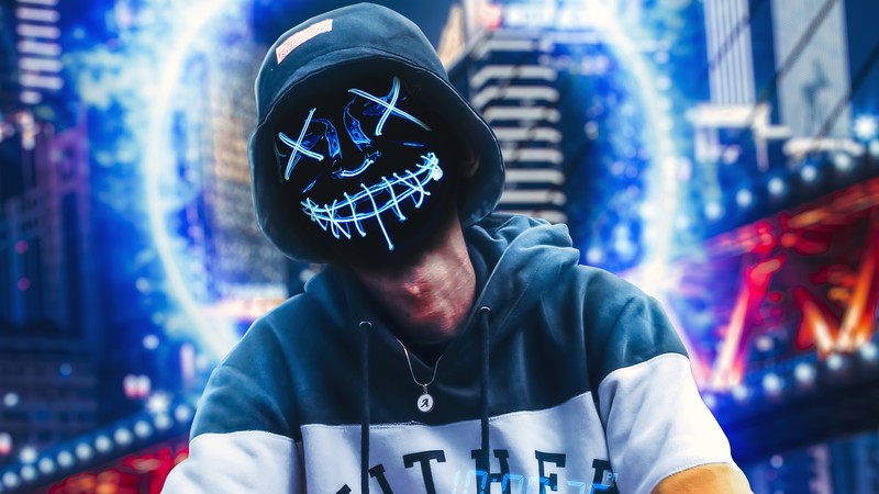 mask, hoodie, anonymus, neon, hd, 4k, photography