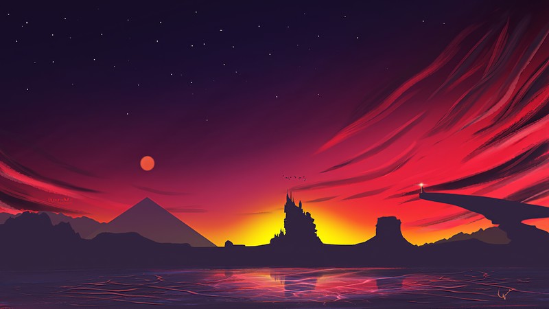 artist, artwork, digital art, hd, 4k, sunset, minimalism, minimalist, artstation