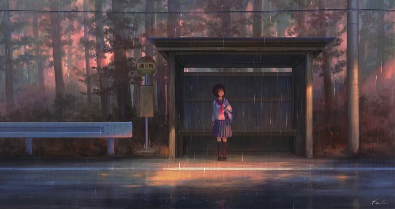 anime girl, anime, hd, rain, 4k