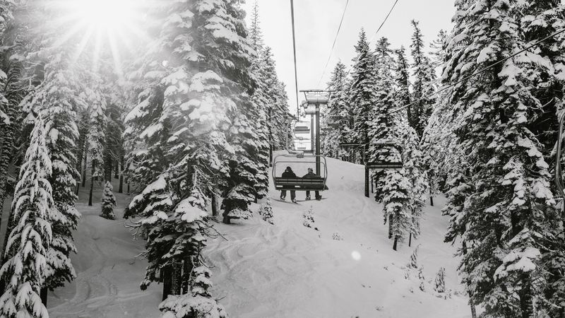slope, trees, snow, cableway, people, winter, 4k