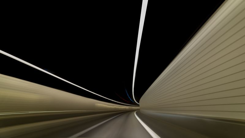 tunnel, road, turn, long exposure, blur, 4k
