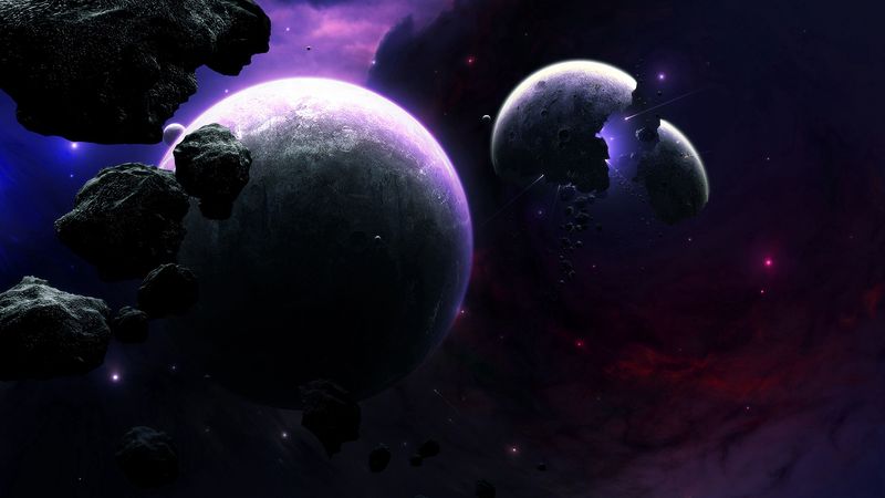 planets, asteroids, fragments, flash, space, 4k