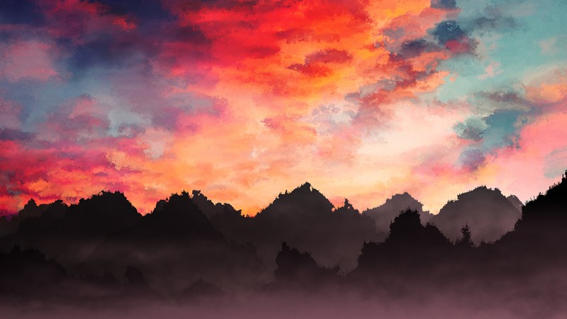 sky, landscape, painting, artist, artwork, digital art, hd, mountains, 4k