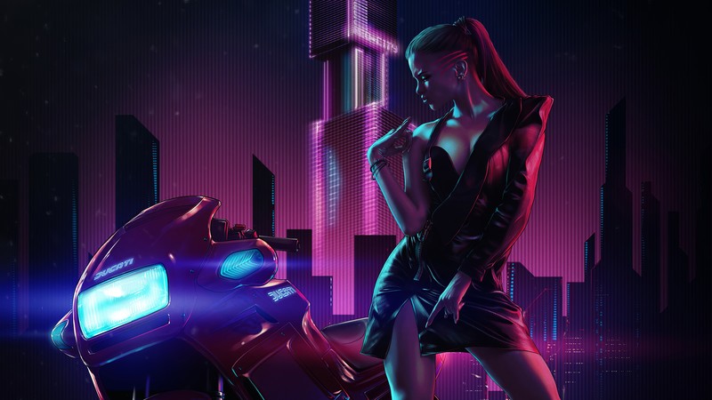 biker, cyberpunk, artist, artwork, digital art, hd, retrowave