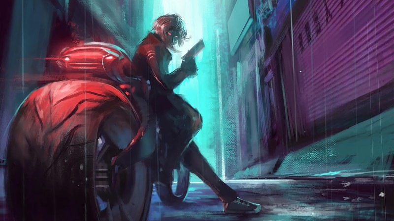 biker, gun, artist, artwork, digital art, hd, 4k