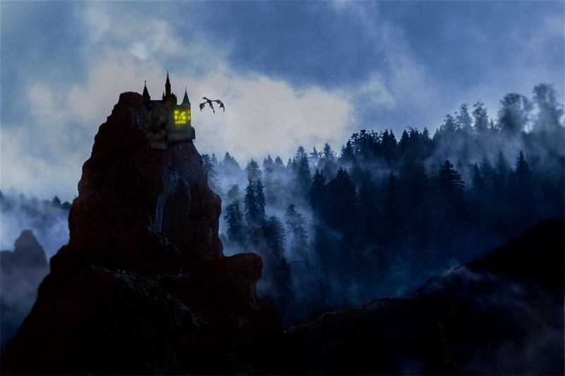 dragon, castle, artist, artwork, digital art, hd, 4k, 5k