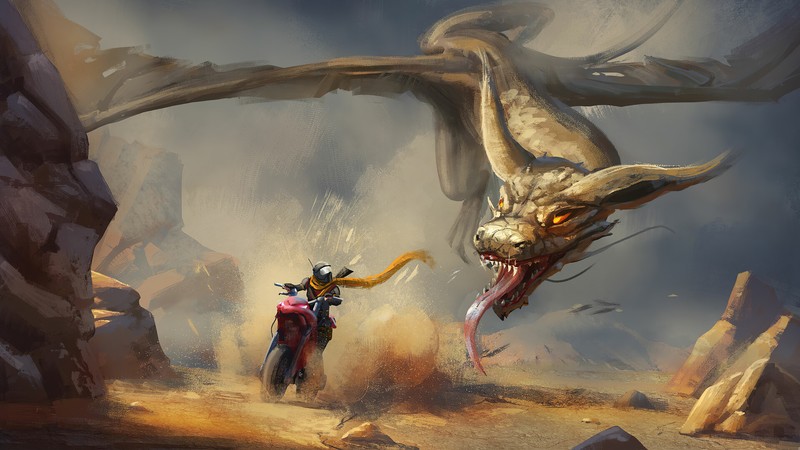 dragon, biker, artist, artwork, digital art, hd, 4k, artstation