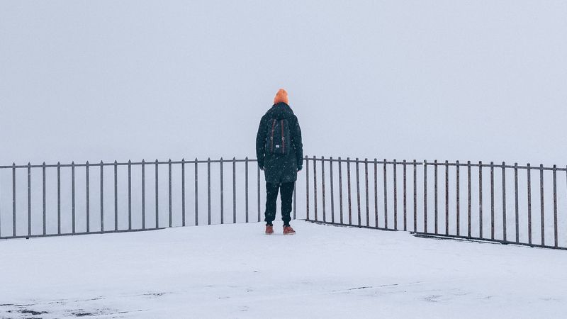 man, loneliness, winter, snow, 4k